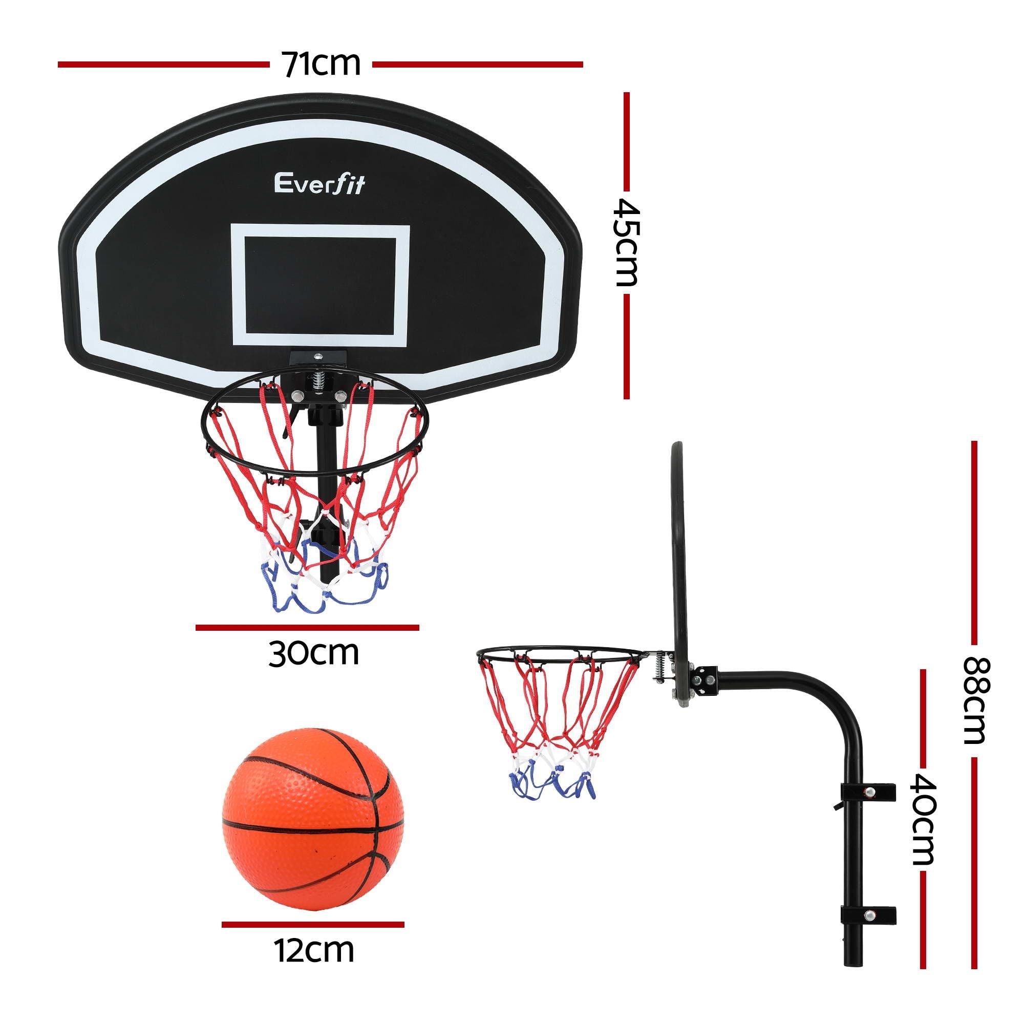Everfit Kids Basketball Hoop with Ball and Pump Fit for Trampoline 25mm-32mm Poles Black