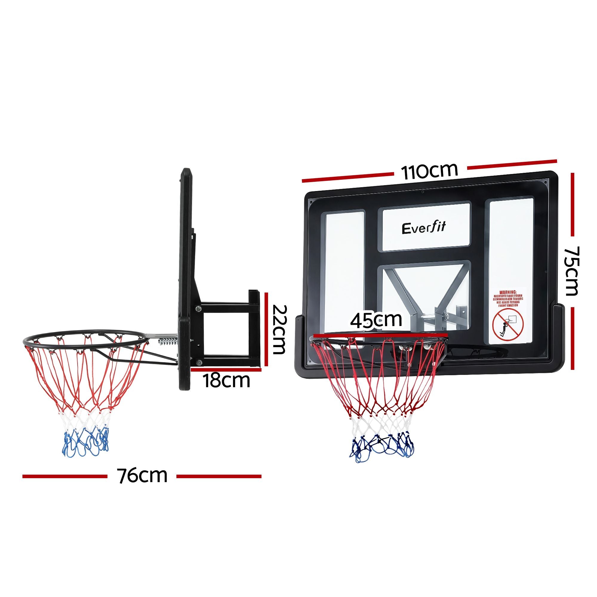 Everfit 43-Inch Wall Mount Kids Basketball Hoop Backboard Indoor Outdoor Sports