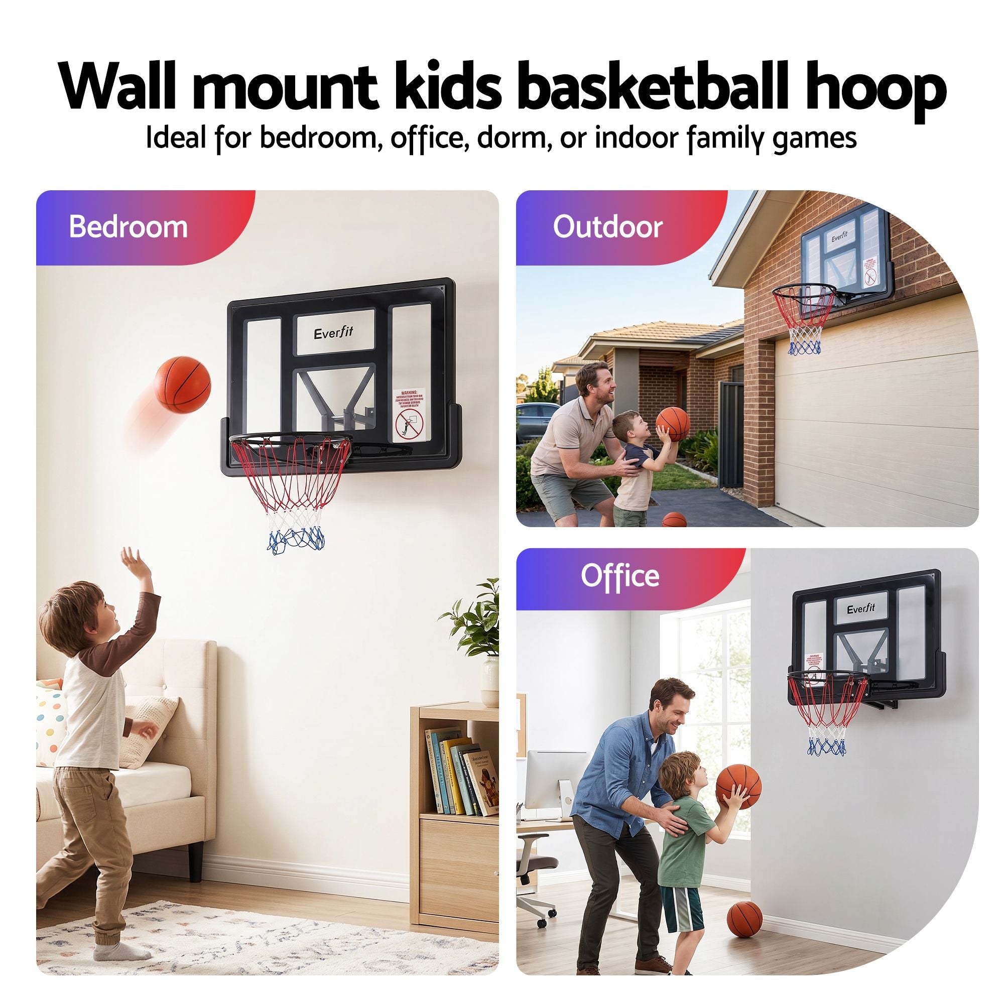Everfit 43-Inch Wall Mount Kids Basketball Hoop Backboard Indoor Outdoor Sports