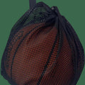 Black mesh bag with carabiner on a white background