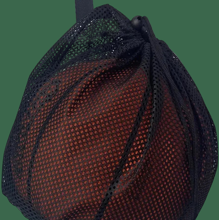 Black mesh bag with carabiner on a white background