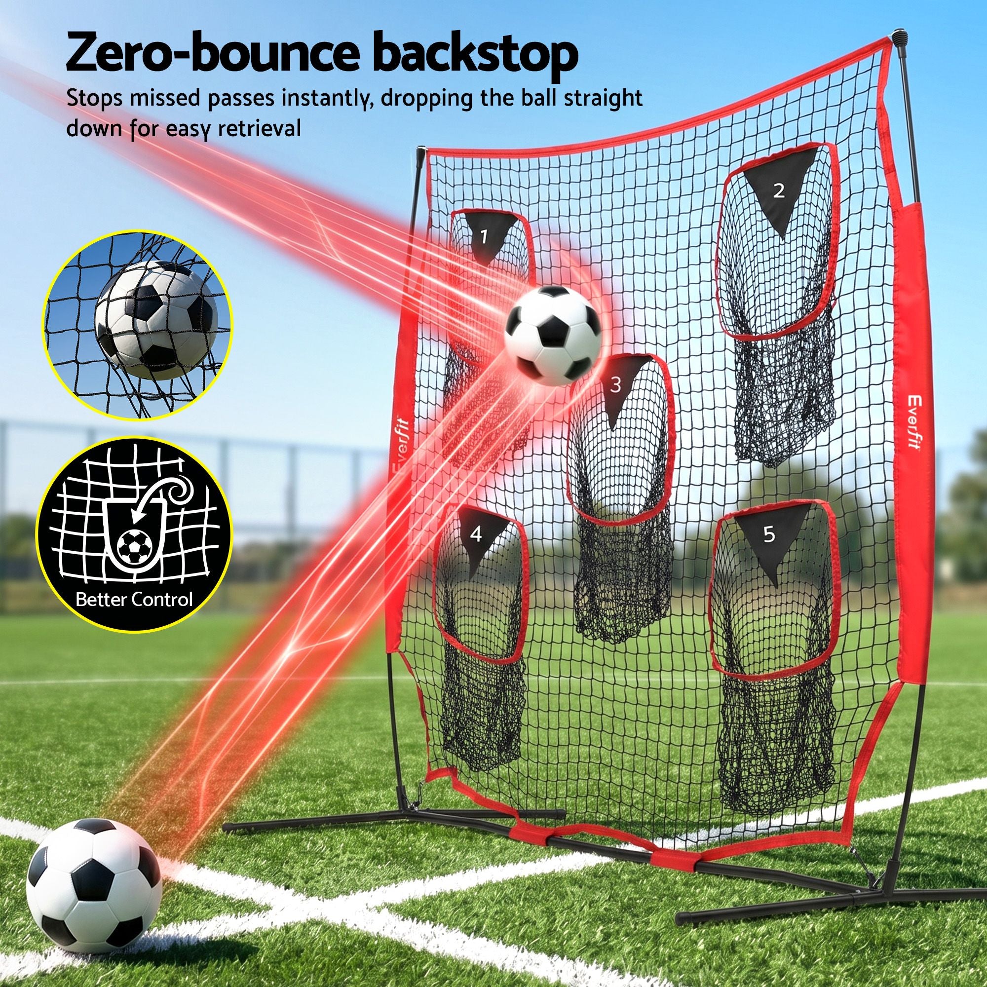 Everfit 1.8m Football Training Net 5 Target Portable Soccer Goal Nets Rebounder