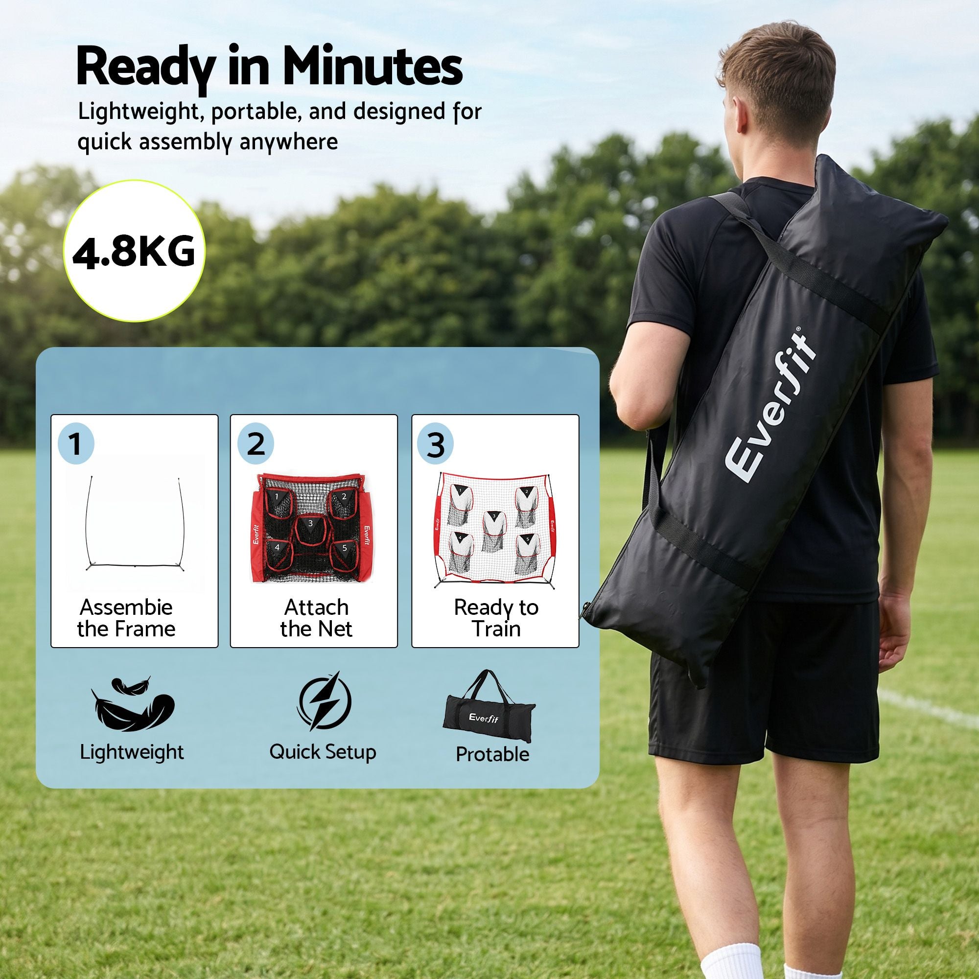 Everfit 1.8m Football Training Net 5 Target Portable Soccer Goal Nets Rebounder