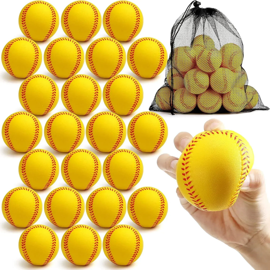 24 Pcs Soft Foam Baseballs, PU Training Practice Balls for Youth Batting Drills with Bag, Yellow