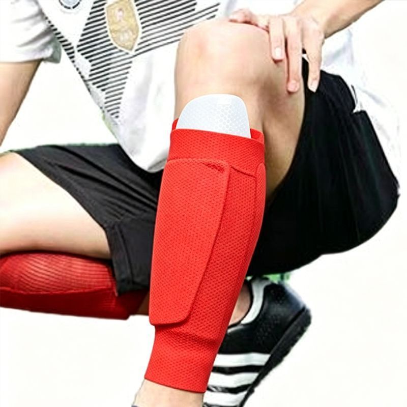 2 Pairs Soccer Shin Guard Sock Red Size L