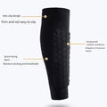 Black knee pad with features labeled on a white background