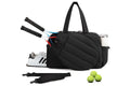 Womens Tennis Gym Bag Sports Tote Fits Two Rackets with Shoe Compartment - Black