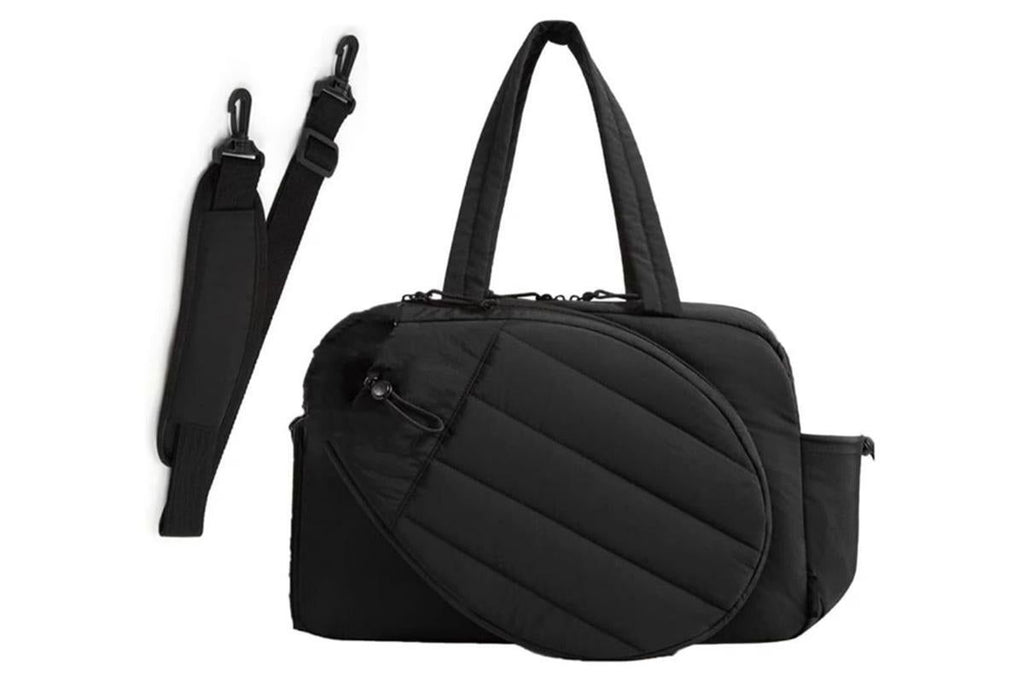 Womens Tennis Gym Bag Sports Tote Fits Two Rackets with Shoe Compartment - Black
