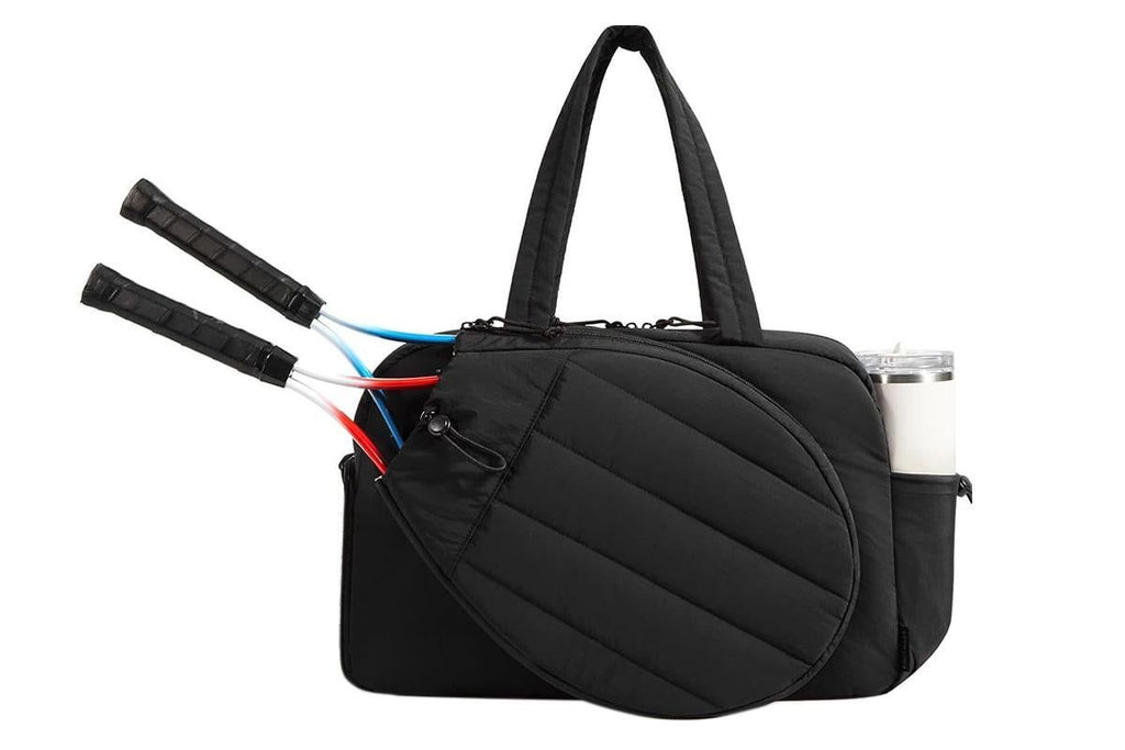 Womens Tennis Gym Bag Sports Tote Fits Two Rackets with Shoe Compartment - Black