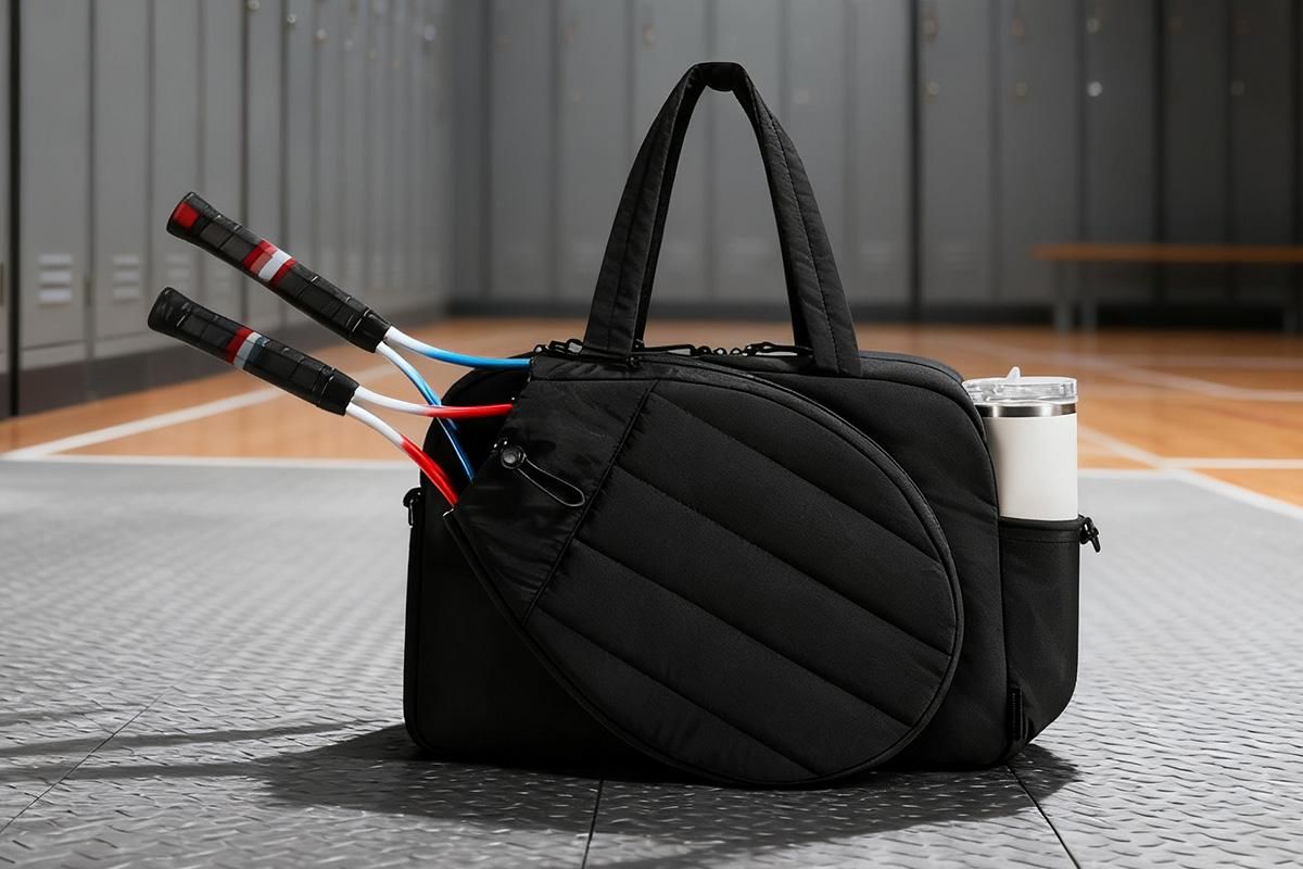 Womens Tennis Gym Bag Sports Tote Fits Two Rackets with Shoe Compartment - Black