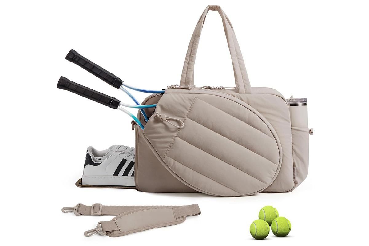 Womens Tennis Gym Bag Sports Tote Fits Two Rackets with Shoe Compartment - Black