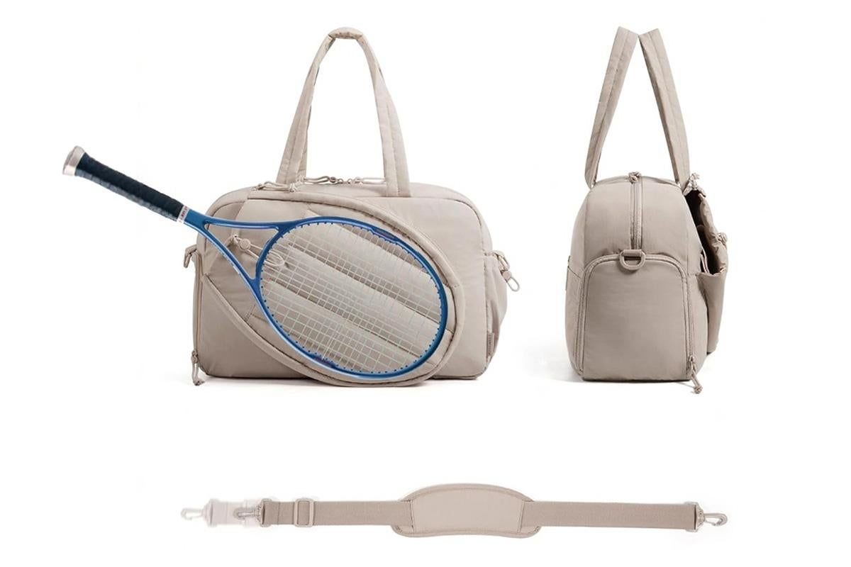 Womens Tennis Gym Bag Sports Tote Fits Two Rackets with Shoe Compartment - Camel