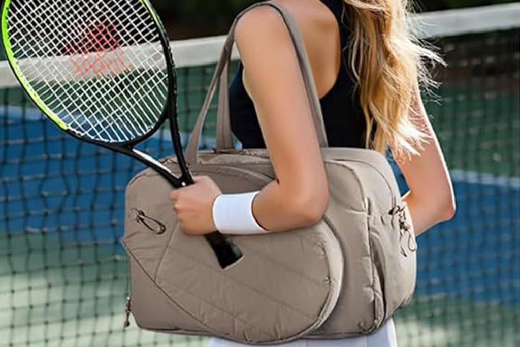 Womens Tennis Gym Bag Sports Tote Fits Two Rackets with Shoe Compartment - Camel