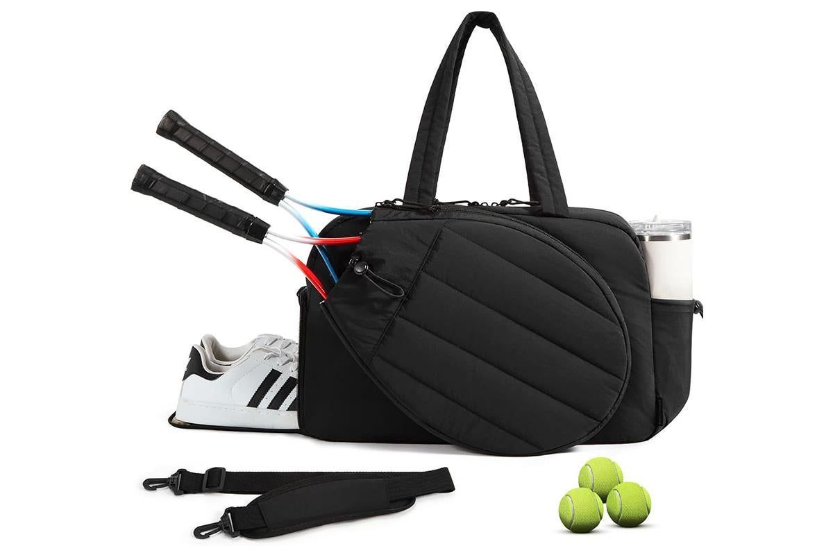 Womens Tennis Gym Bag Sports Tote Fits Two Rackets with Shoe Compartment - Camel