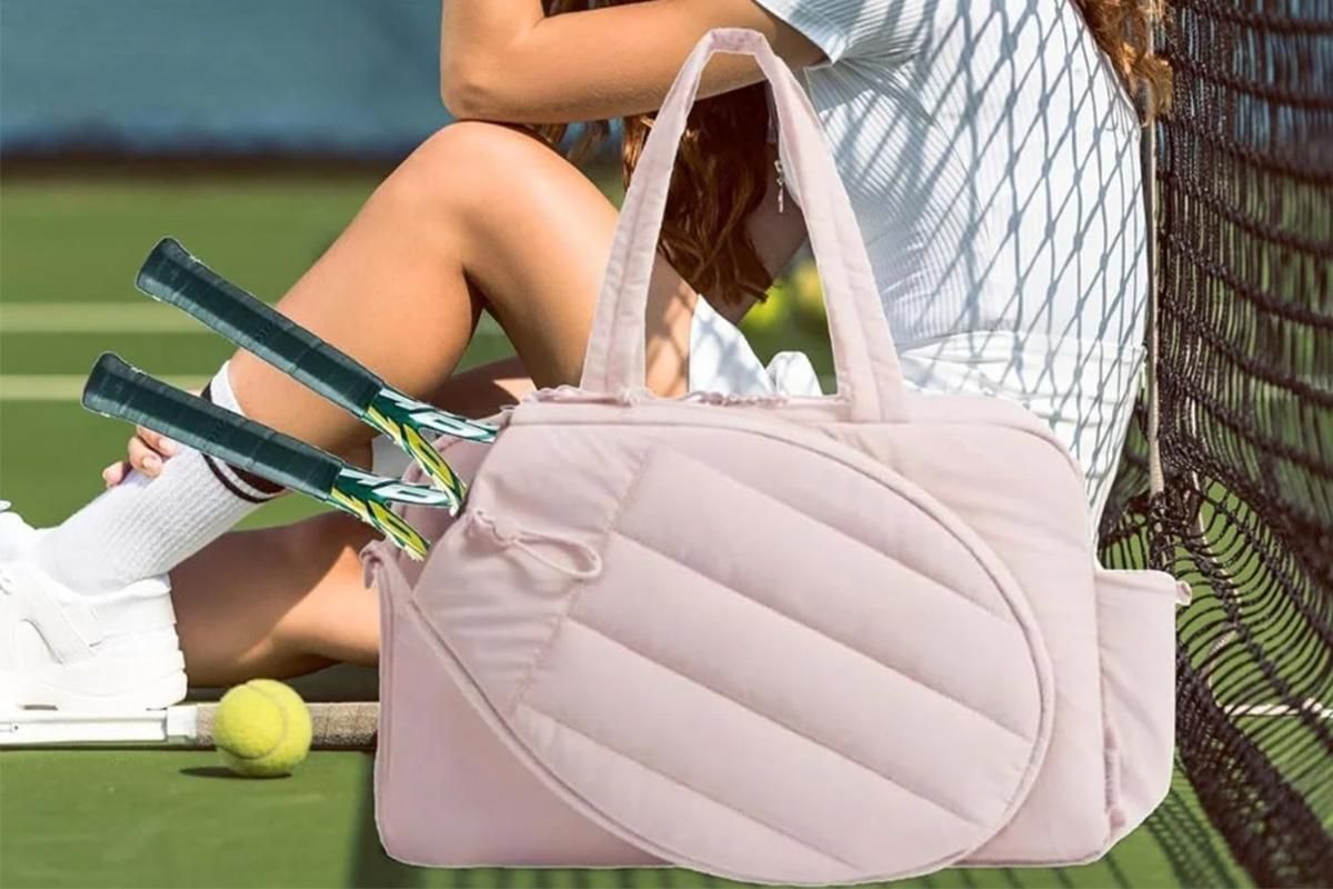 Womens Tennis Gym Bag Sports Tote Fits Two Rackets with Shoe Compartment - Pink