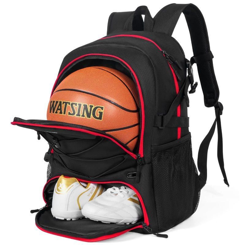 Basketball Backpack with Sneaker Compartment, Football Sports Training Bag with Red Zipper