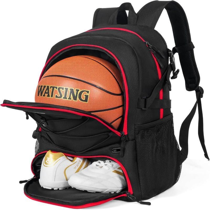 Basketball Backpack with Sneaker Compartment, Football Sports Training Bag with Red Zipper