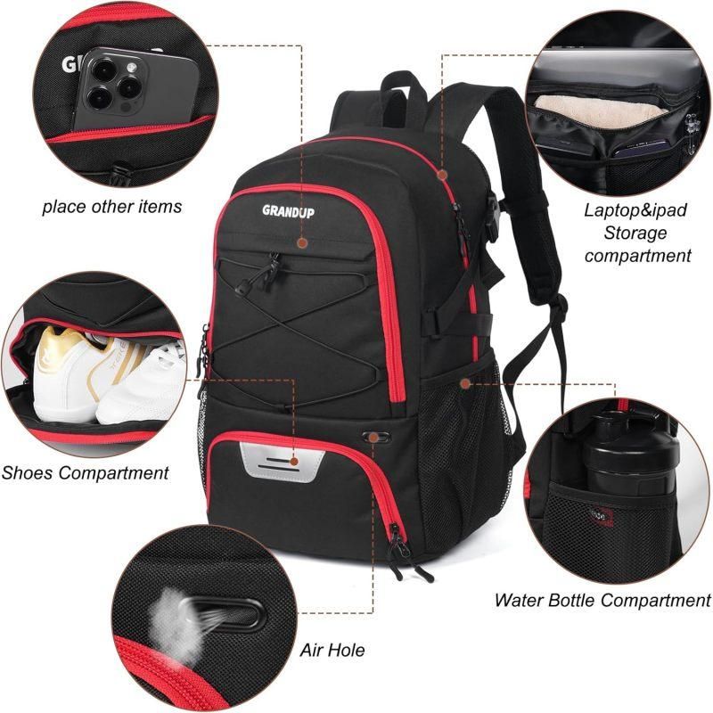 Basketball Backpack with Sneaker Compartment, Football Sports Training Bag with Red Zipper