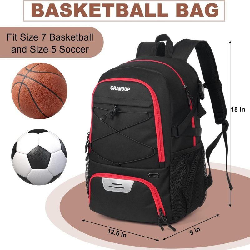 Basketball Backpack with Sneaker Compartment, Football Sports Training Bag with Red Zipper