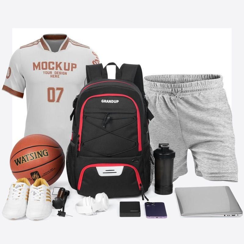 Basketball Backpack with Sneaker Compartment, Football Sports Training Bag with Red Zipper