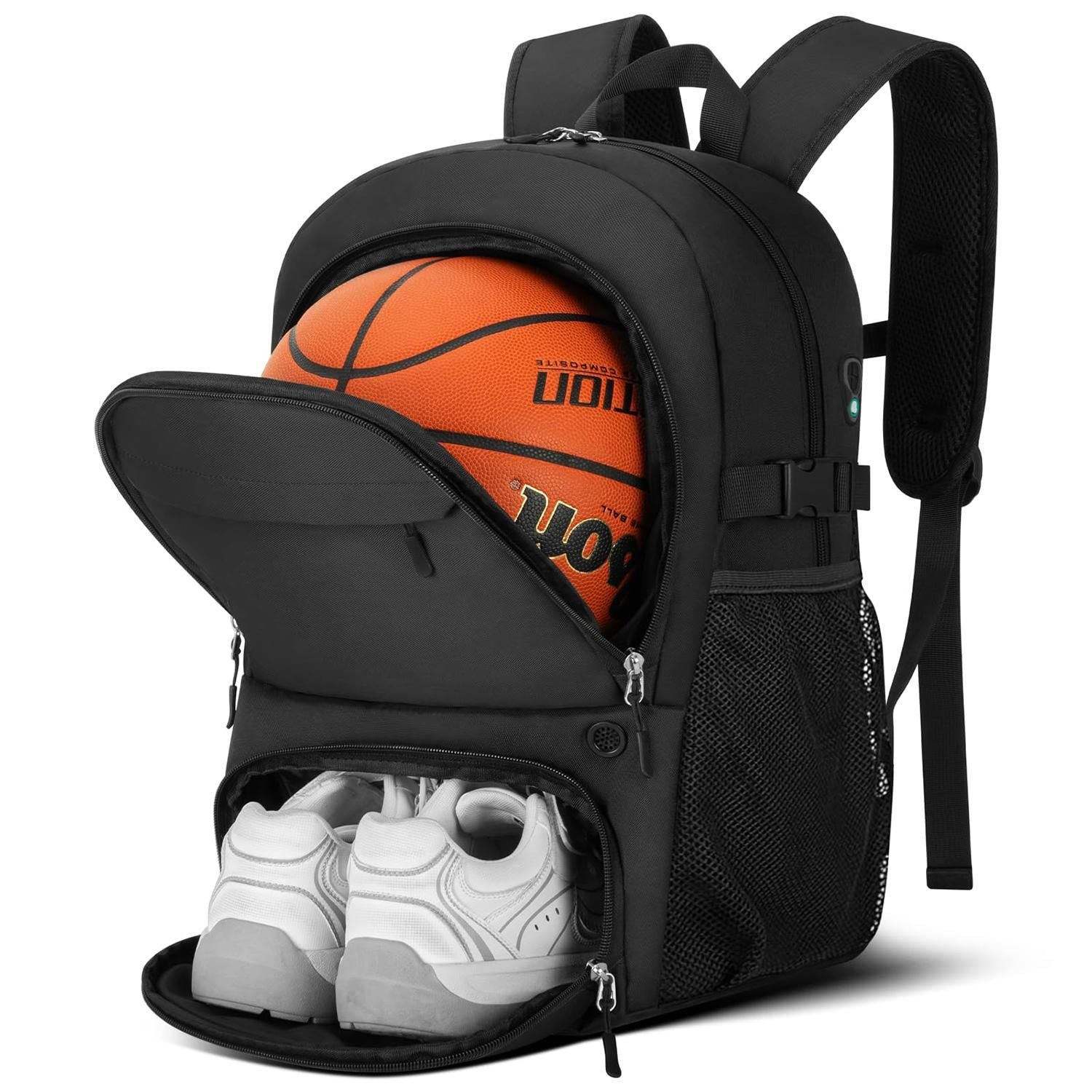 Basketball Backpack with Sneaker Compartment, Football Sports Training Bag with Red Zipper