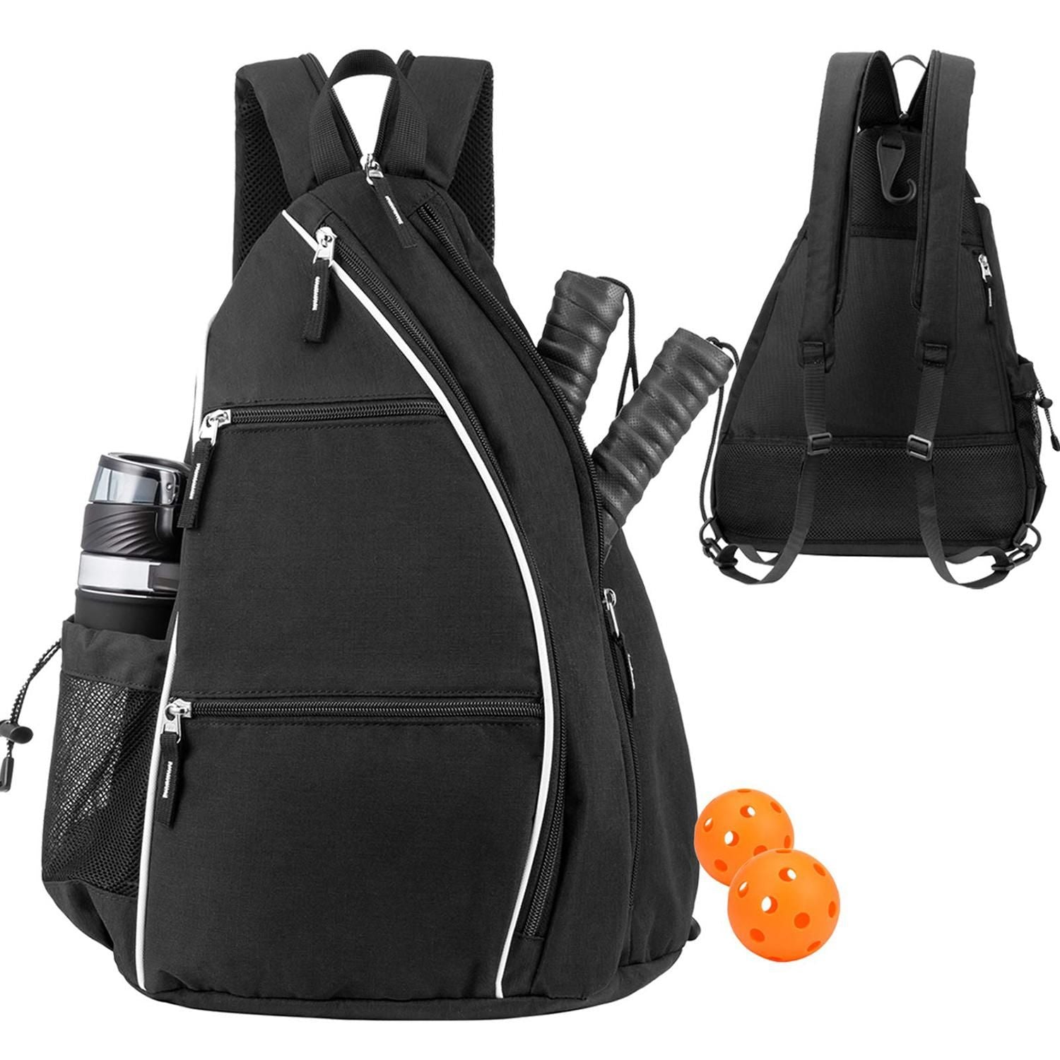 Pickleball Backpack Adjustable Sling Bag With Fence Hook And Large Capacity - Black