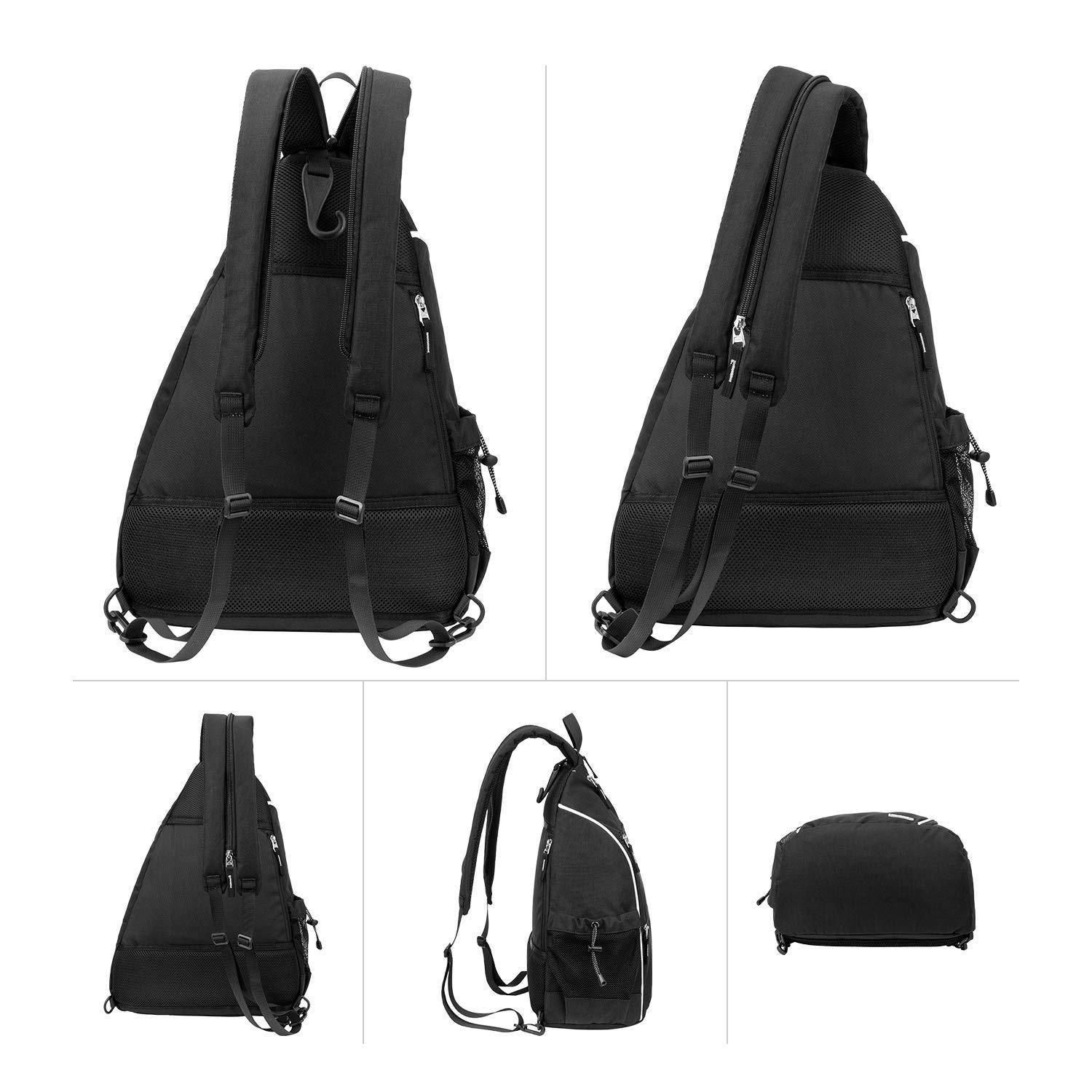 Pickleball Backpack Adjustable Sling Bag With Fence Hook And Large Capacity - Black