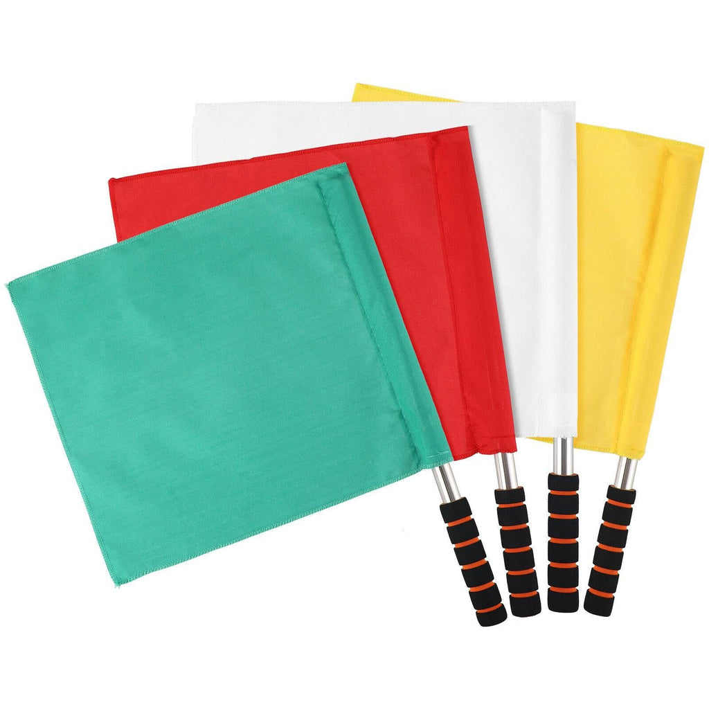 4pcs Hand Signal Flags Match Referee Flag Stainless Steel Pole Command Flag (Yellow, Red, Green, White)