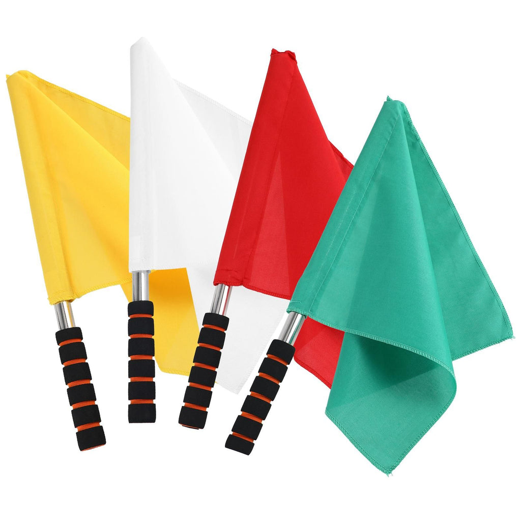 4pcs Hand Signal Flags Match Referee Flag Stainless Steel Pole Command Flag (Yellow, Red, Green, White)