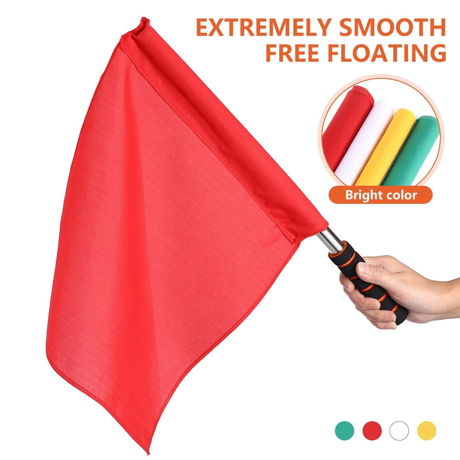 4pcs Hand Signal Flags Match Referee Flag Stainless Steel Pole Command Flag (Yellow, Red, Green, White)