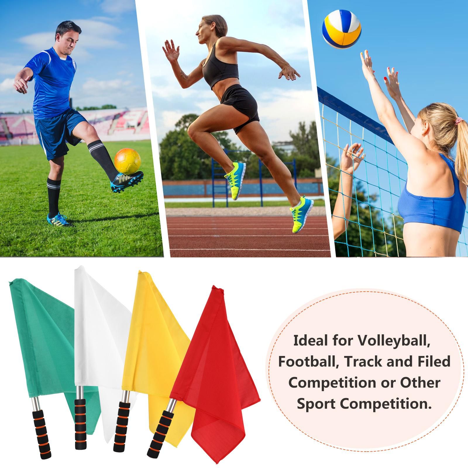 4pcs Hand Signal Flags Match Referee Flag Stainless Steel Pole Command Flag (Yellow, Red, Green, White)