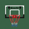 An Everfit basketball backboard with a red rim and net, shown against a solid dark green background.