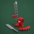 Automatic cricket ball pitcher set on Court District green background
