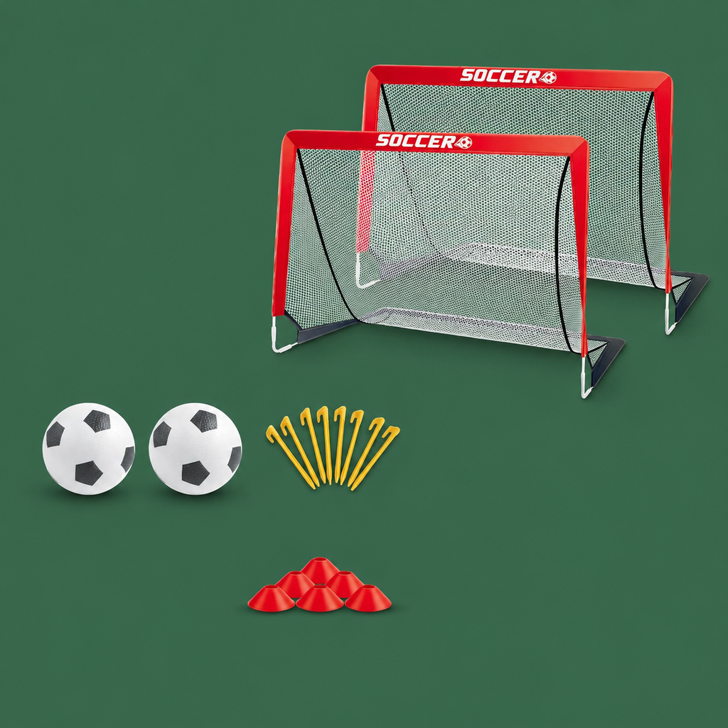 Backyard soccer goal set on Court District green background