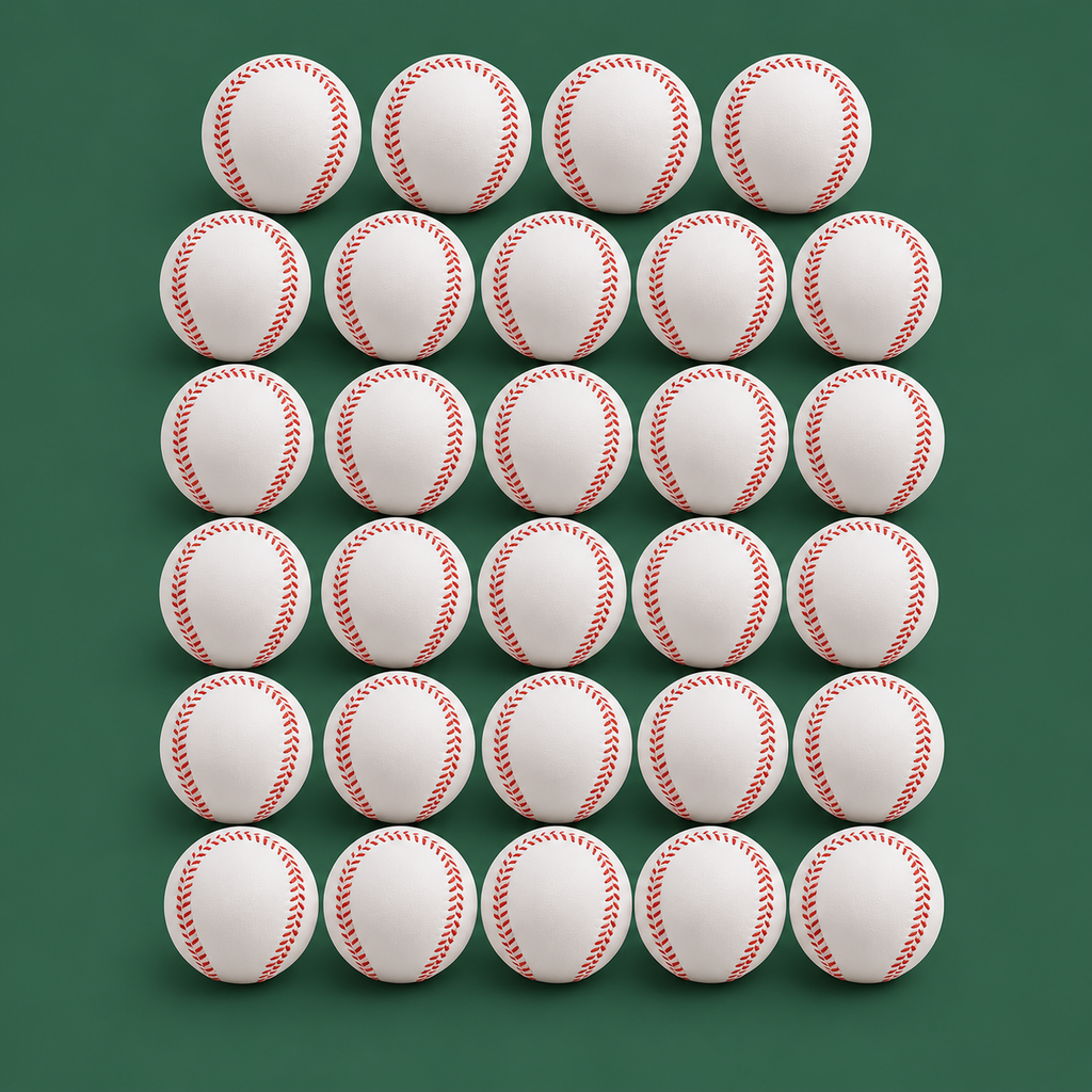 Soft foam baseball 24 pack on green background