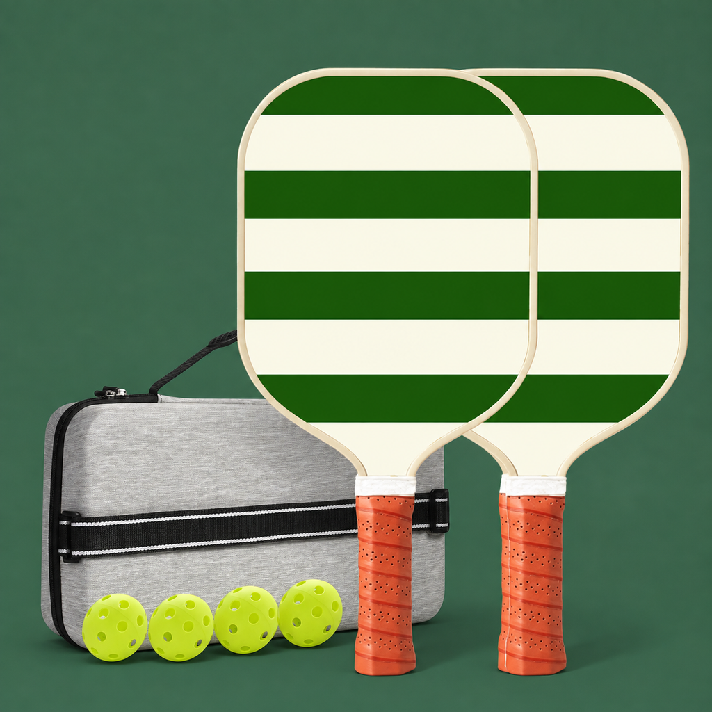 Carbon fibre pickleball set on Court District green background