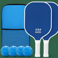 Fibreglass pickleball paddle set on Court District green background