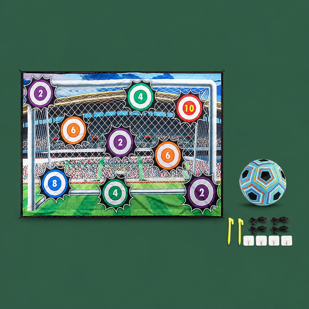 Indoor soccer goalkeeper target set on Court District green background