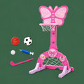 3-in-1 kids basketball soccer and golf set in pink on green background