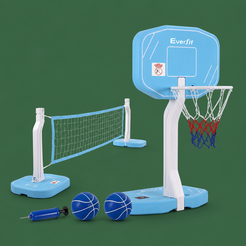 2-in-1 pool basketball hoop and volleyball set on green background