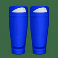 Blue soccer shin guard socks on green background