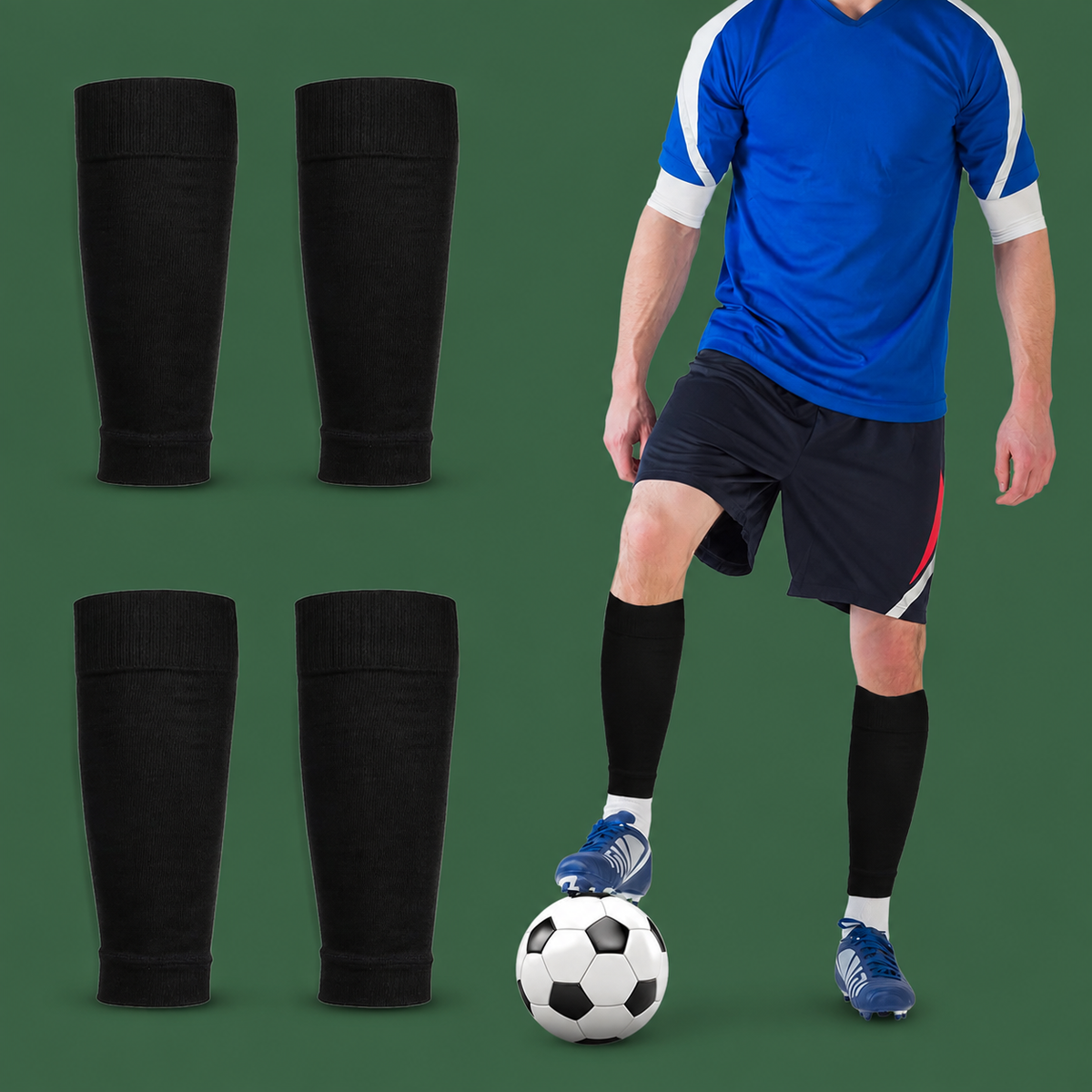 Soccer compression leg sleeves two pack on Court District green background
