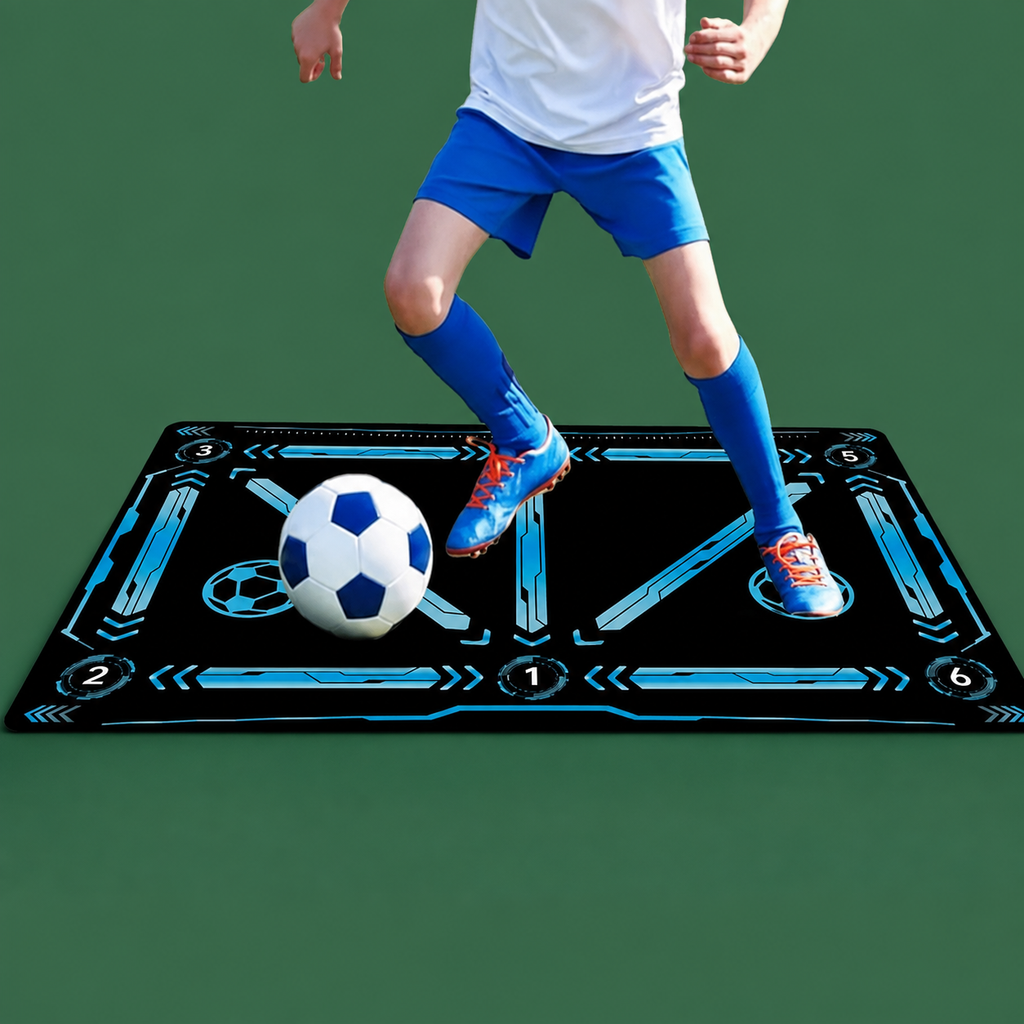 Soccer skills training mat on Court District green background