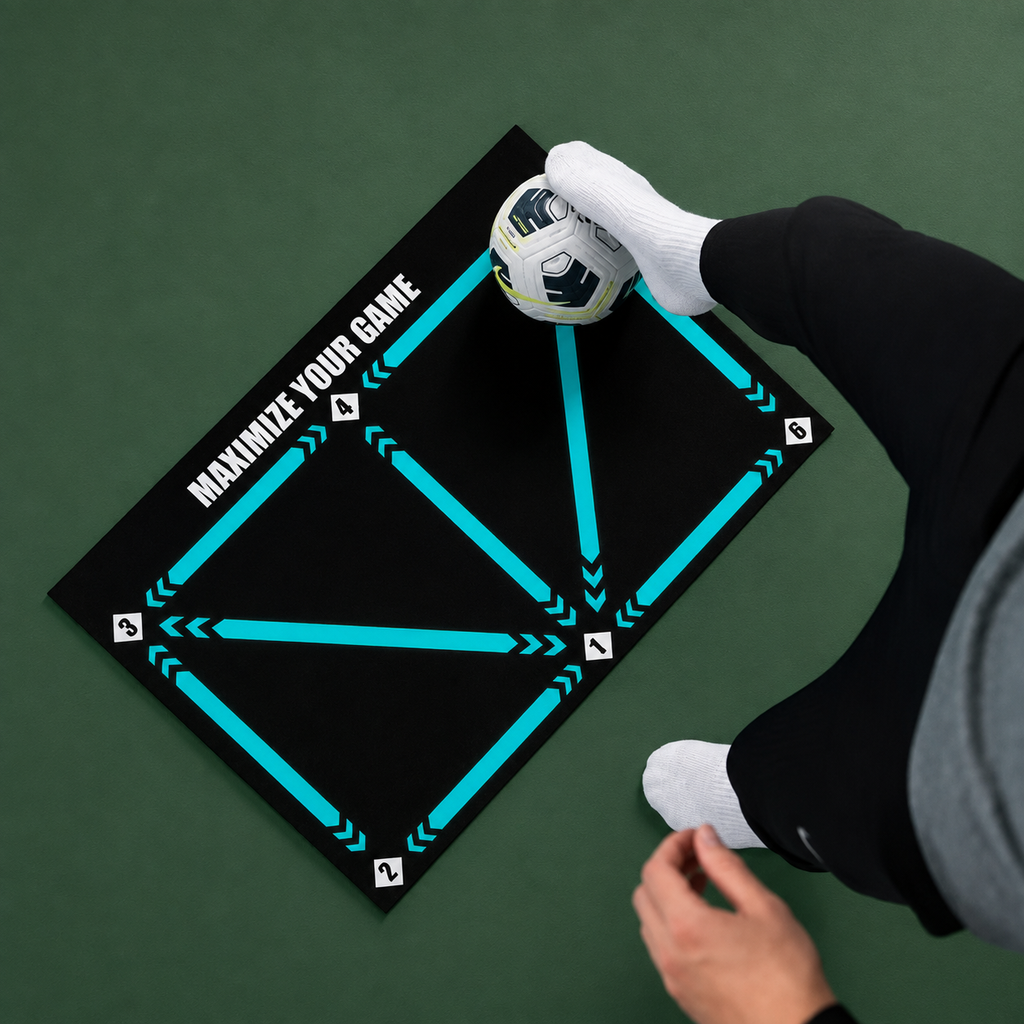 Soccer training mat on Court District green background