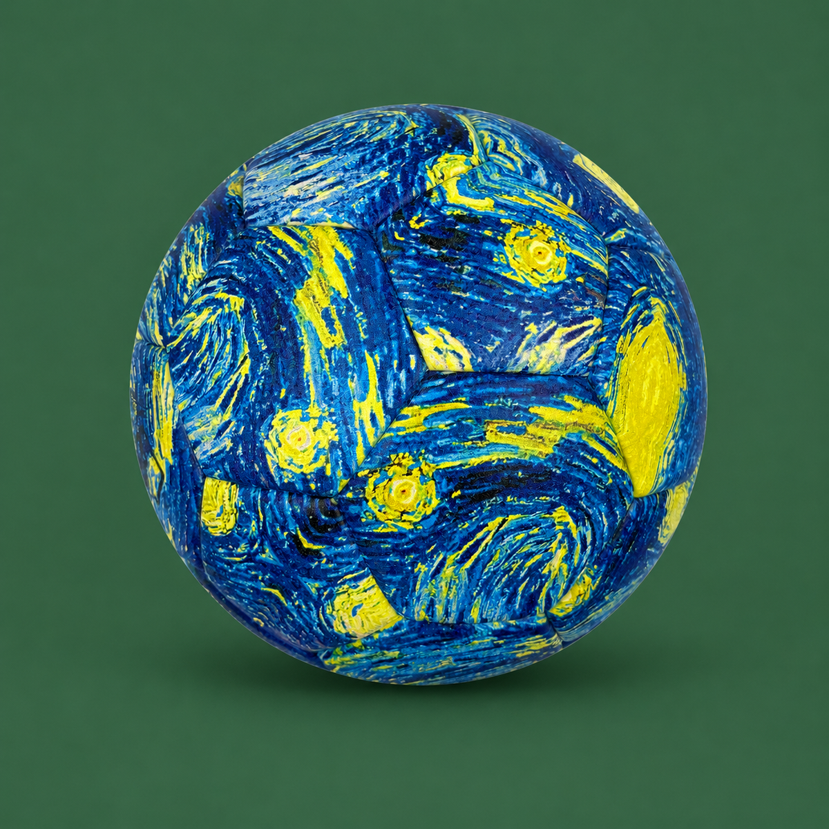 Van Gogh Starry Night soccer ball on green background