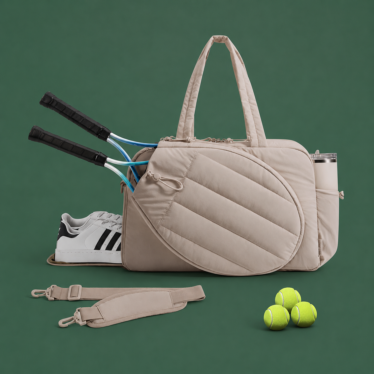 Camel women's tennis tote on Court District green background