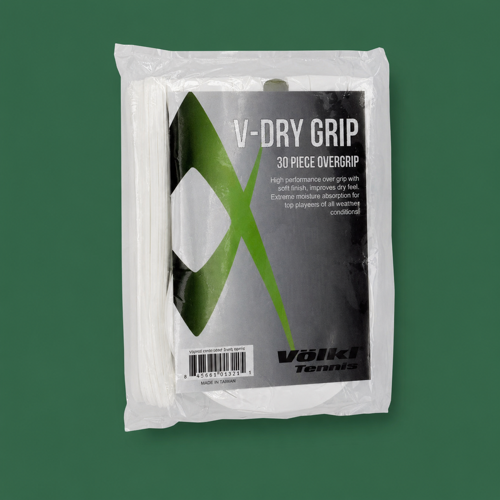Volkl V-Dry white overgrip 30-pack on Court District green