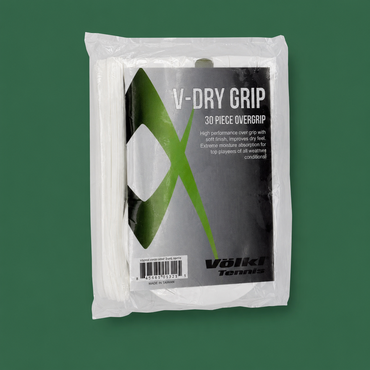 Volkl V-Dry white overgrip 30-pack on Court District green